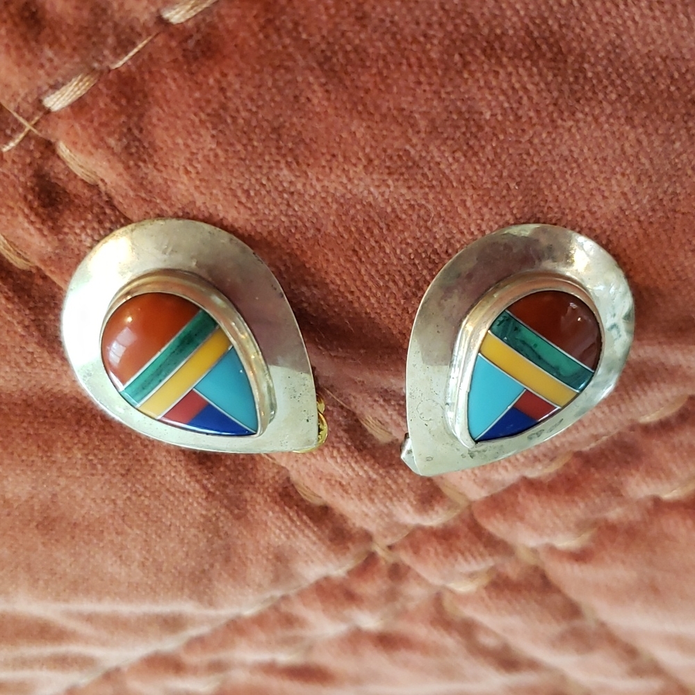 Sterling Silver Zuni Turquoise And Other Stone In… - image 1